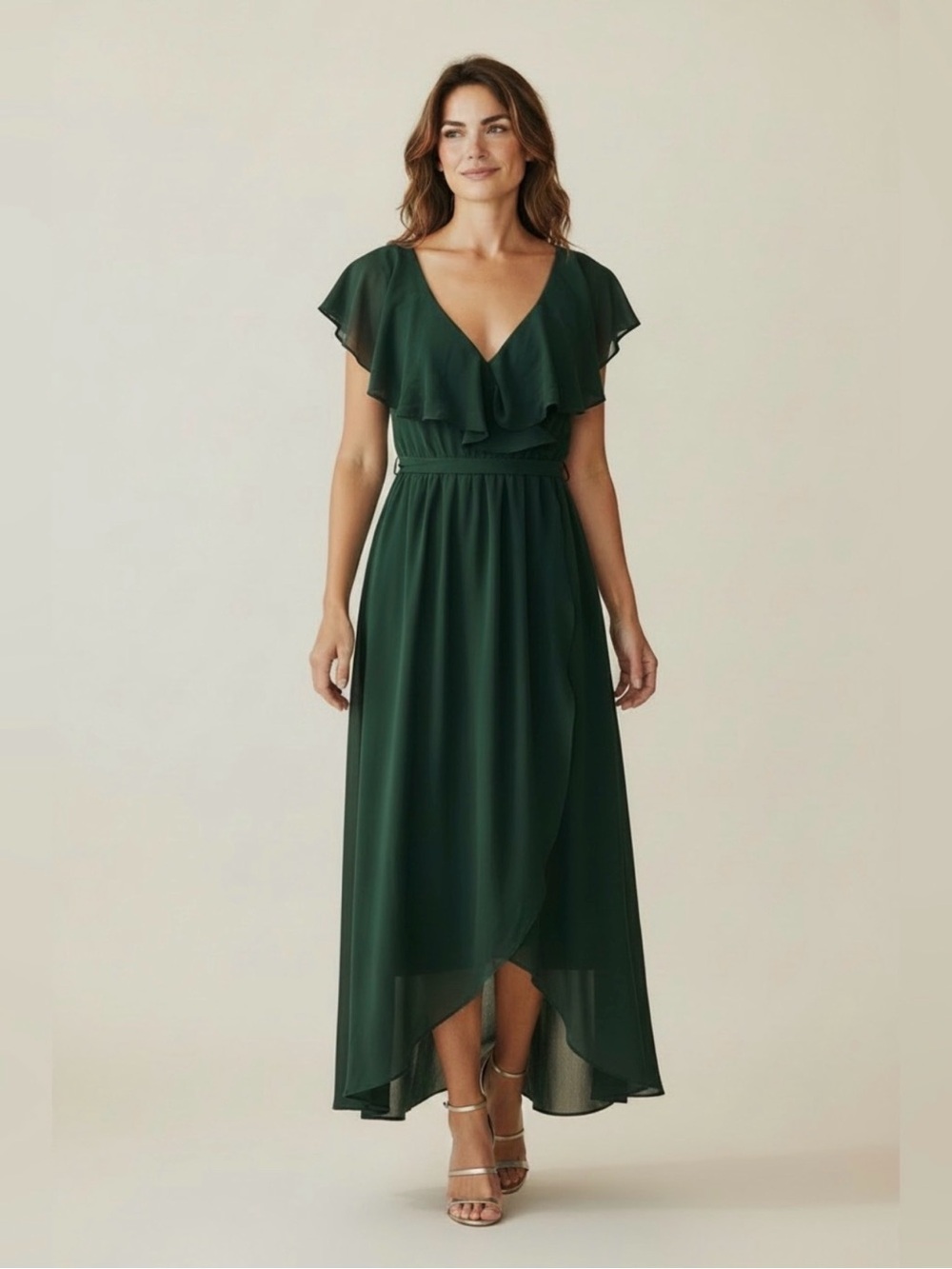 NWT Baltic Born Katya Ruffle Maxi Deep Green V-Neck High-Low Ruffle Maxi Dress